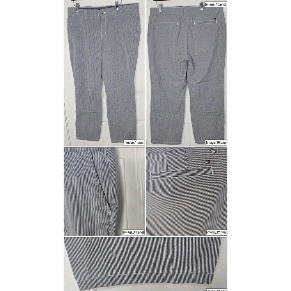 Tommy Hilfiger Womens Seersucker Pants Size 12 Chinos Blue White Chino Striped